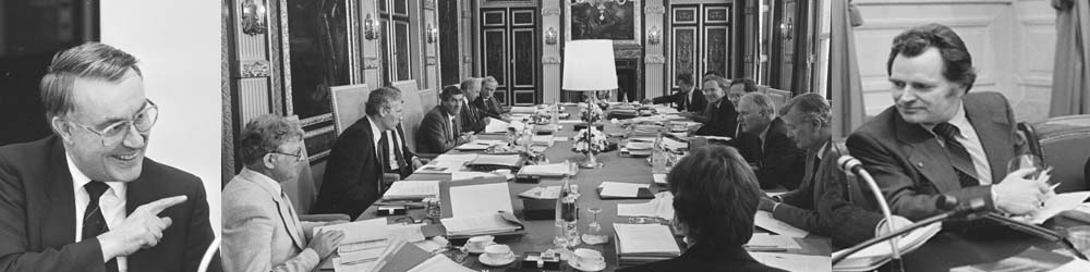 
1: Staatssecretaris Koning (links) en Hans Kombrink (PvdA)
2: Ministerraadsvergadering 2e kabinet Lubbers (1986)
3: Staatsseretaris De Graaf van Sociale Zaken